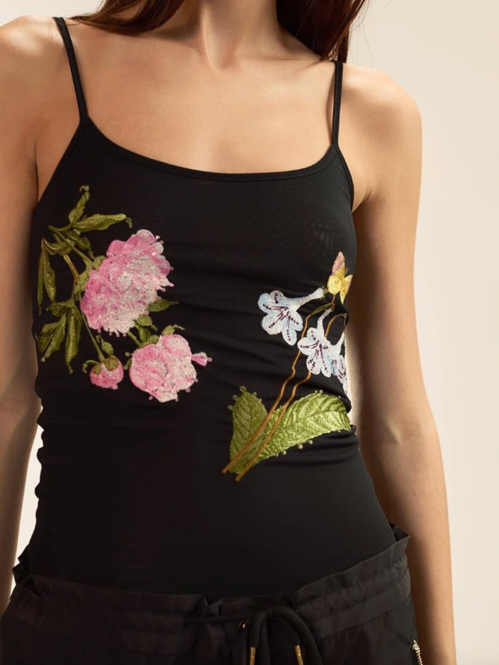 Cynthia Rowley Black Wildflower Embroidered Tank. RARE